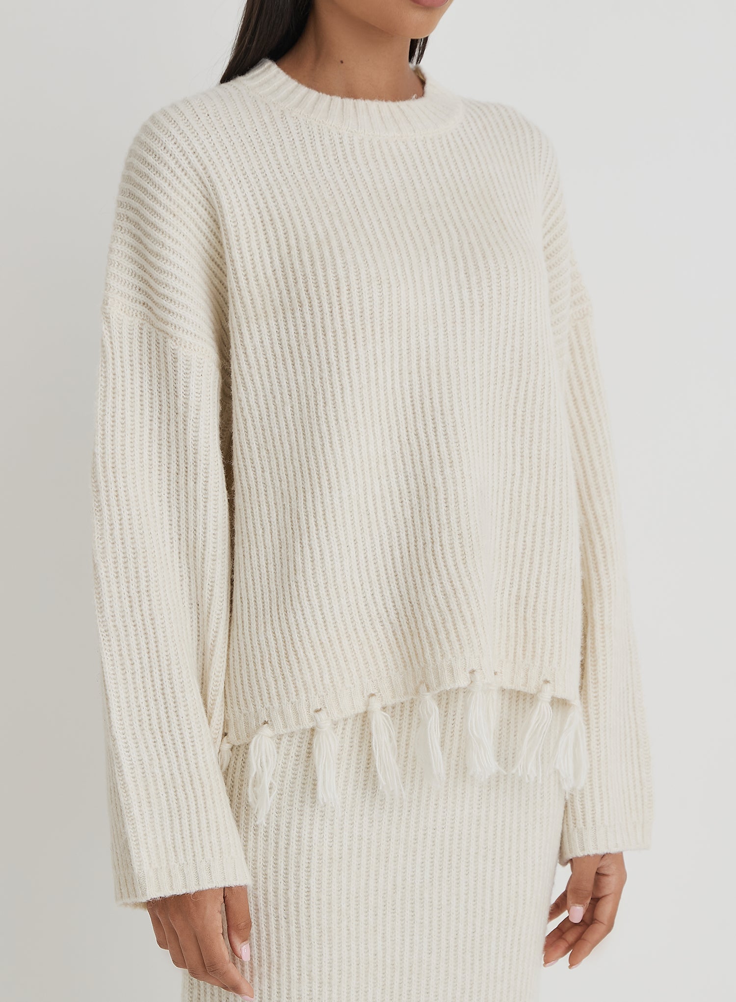 Cream Oversized Tassle Trim Jumper